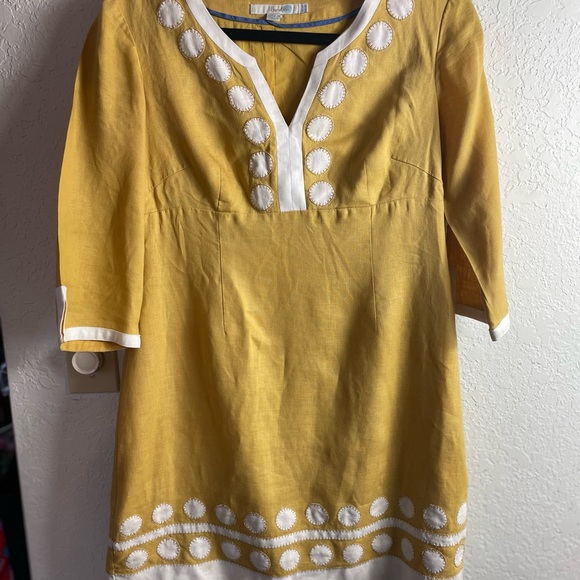 embroidered floral shift dress Boden Women's Linen Shift Dress in Blue